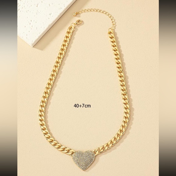 Rhinestone Heart Decor Chain Necklace - Picture 4 of 4